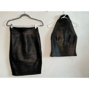 Jean Claude Jitrois Suit Set Massai Leather High Neck Top-42 Pencil Skirt-40 Y2K